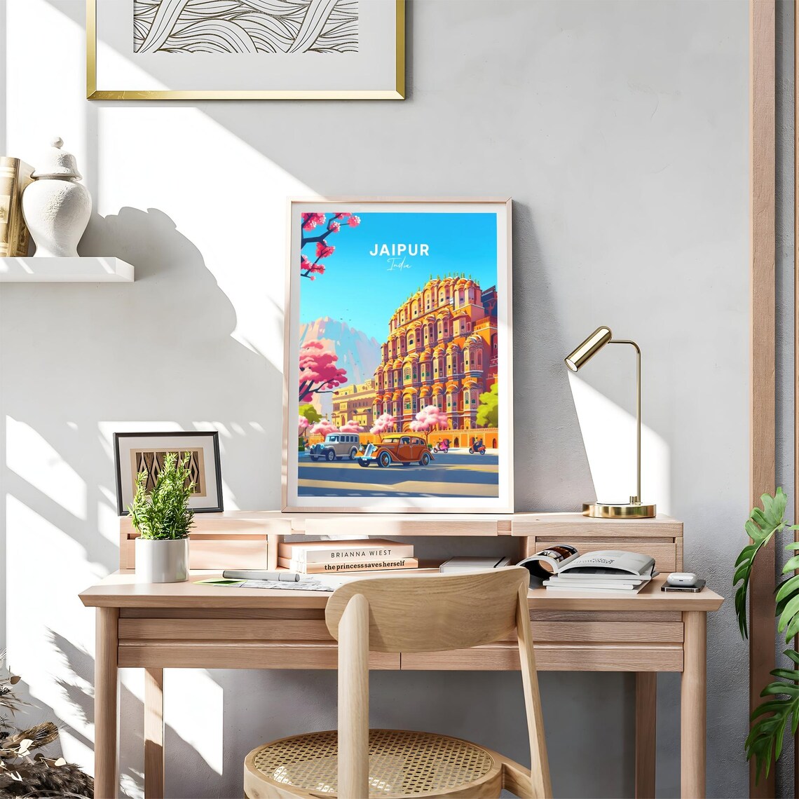 Jaipur India Hawa Mahal Palace with Vintage Cars in Blossom Poster - Image 4
