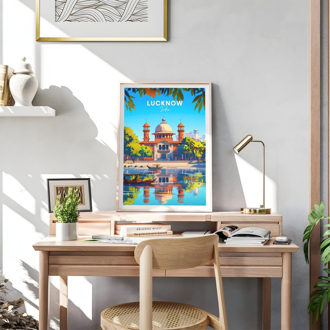 Lucknow Lakeside Domed Palace Reflections India Travel Poster - Image 4