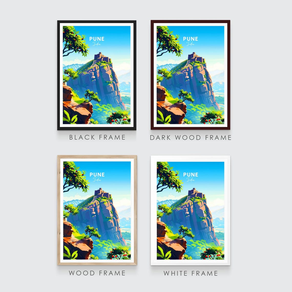 Pune Hilltop Fortress Cliffs Mango Trees India Travel Poster - Image 3