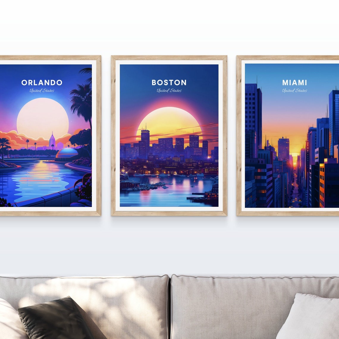Boston Massachusetts Harbor Sunset Skyline Sailboats Travel Poster - Image 4