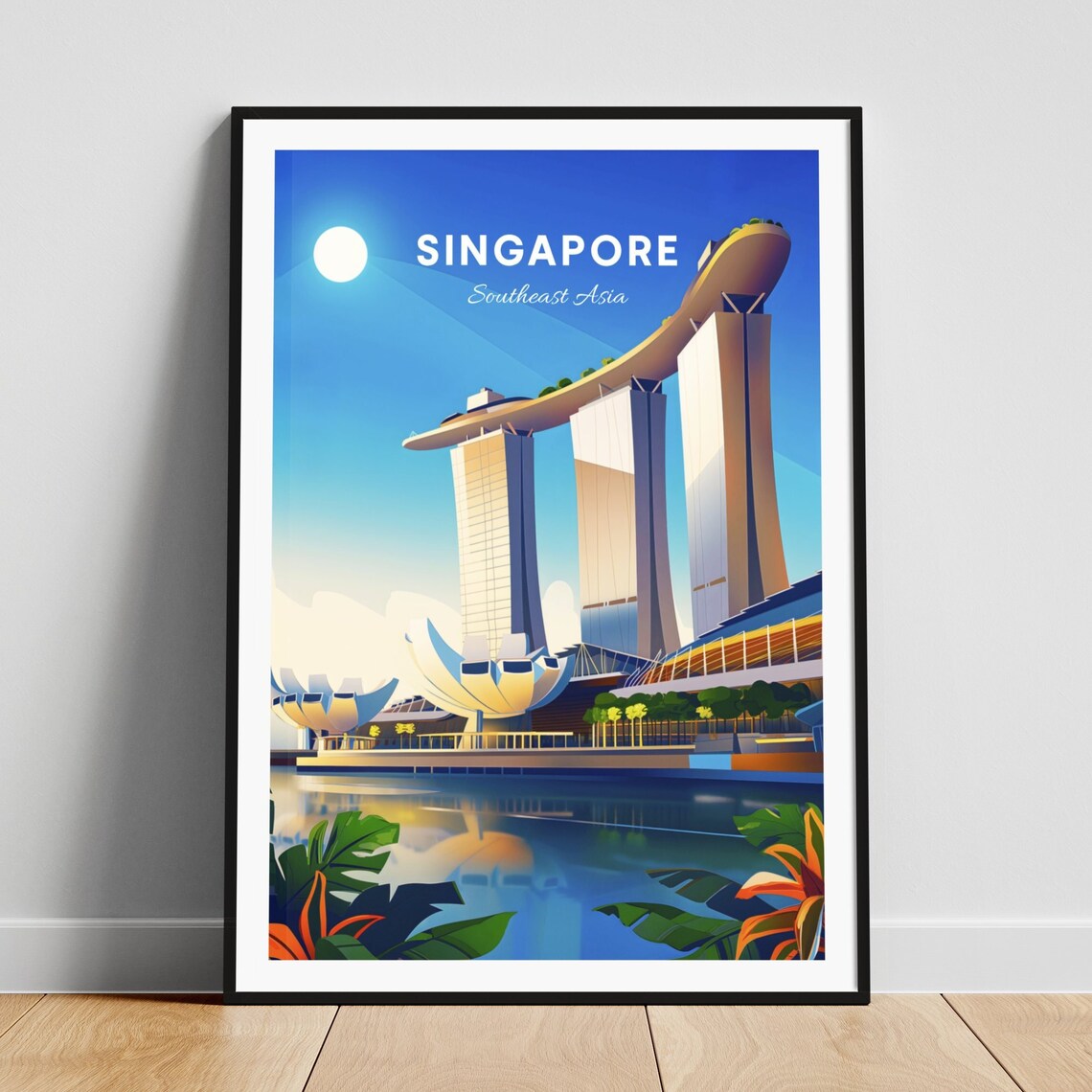 Singapore Marina Bay Sands Towers Skypark Bay Vintage Travel Poster