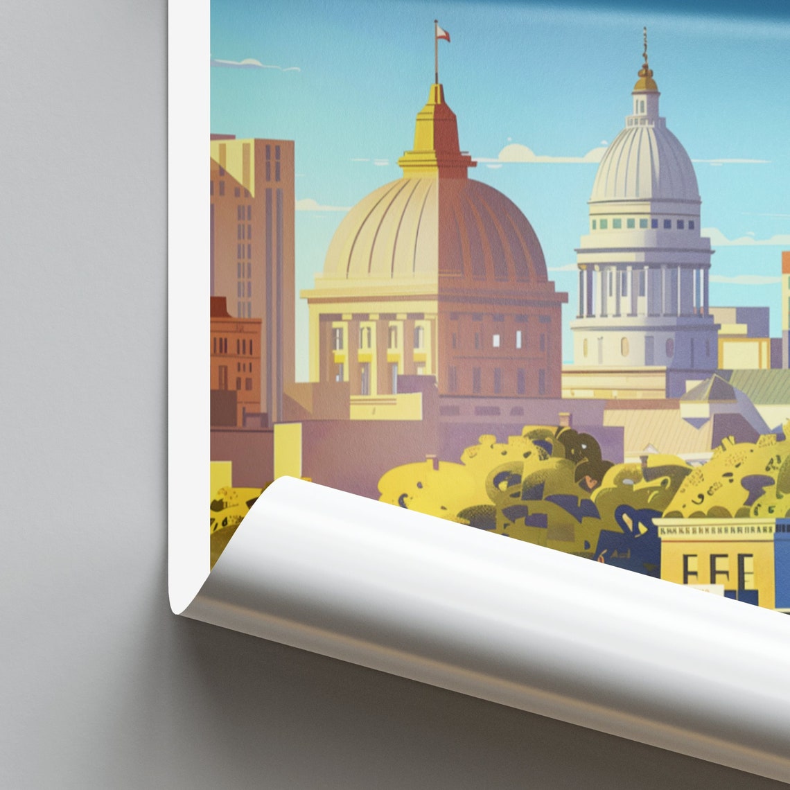 Madison Twin Domes Poster: Sunny Daytime Skyline Over Historic Blocks - Image 2