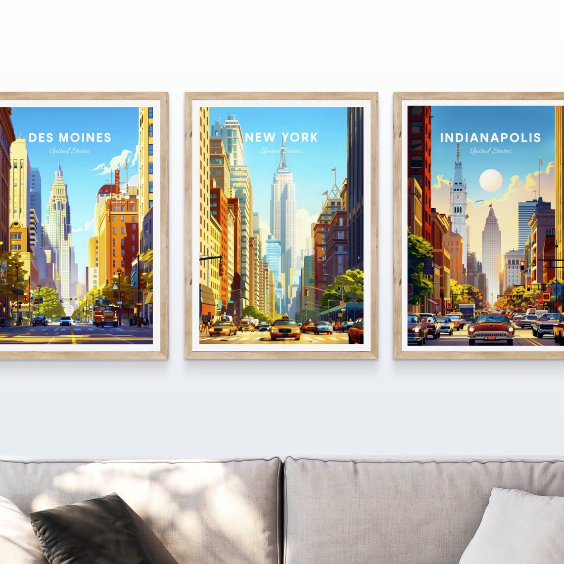 New York Empire State Building Taxis Manhattan Street Travel Poster - Image 4