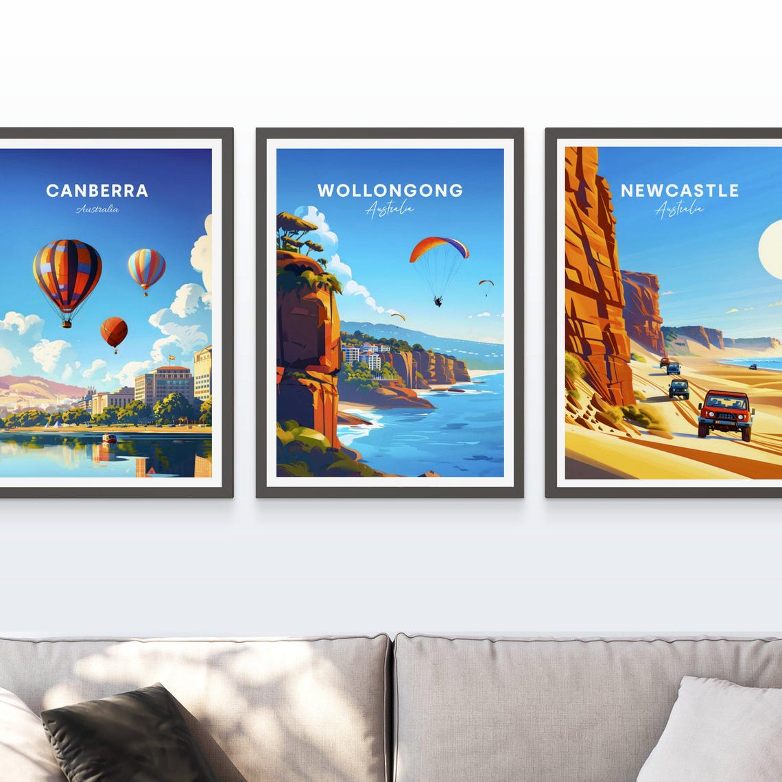 Wollongong Australia Paragliders Coastal Cliffs Beach View Poster - Image 3