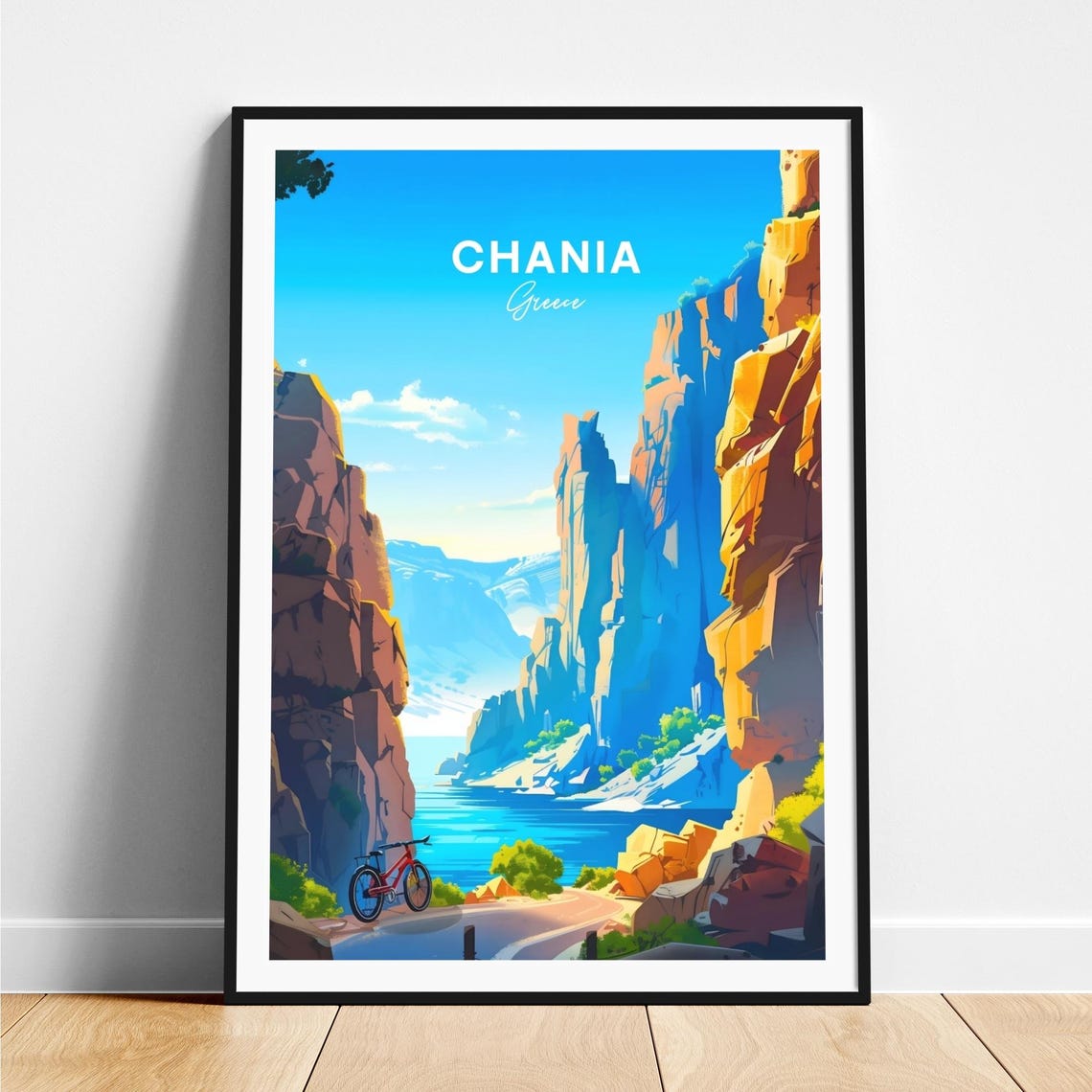 Chania Greece Bicycle on a Canyon Road Overlooking the Sea Poster
