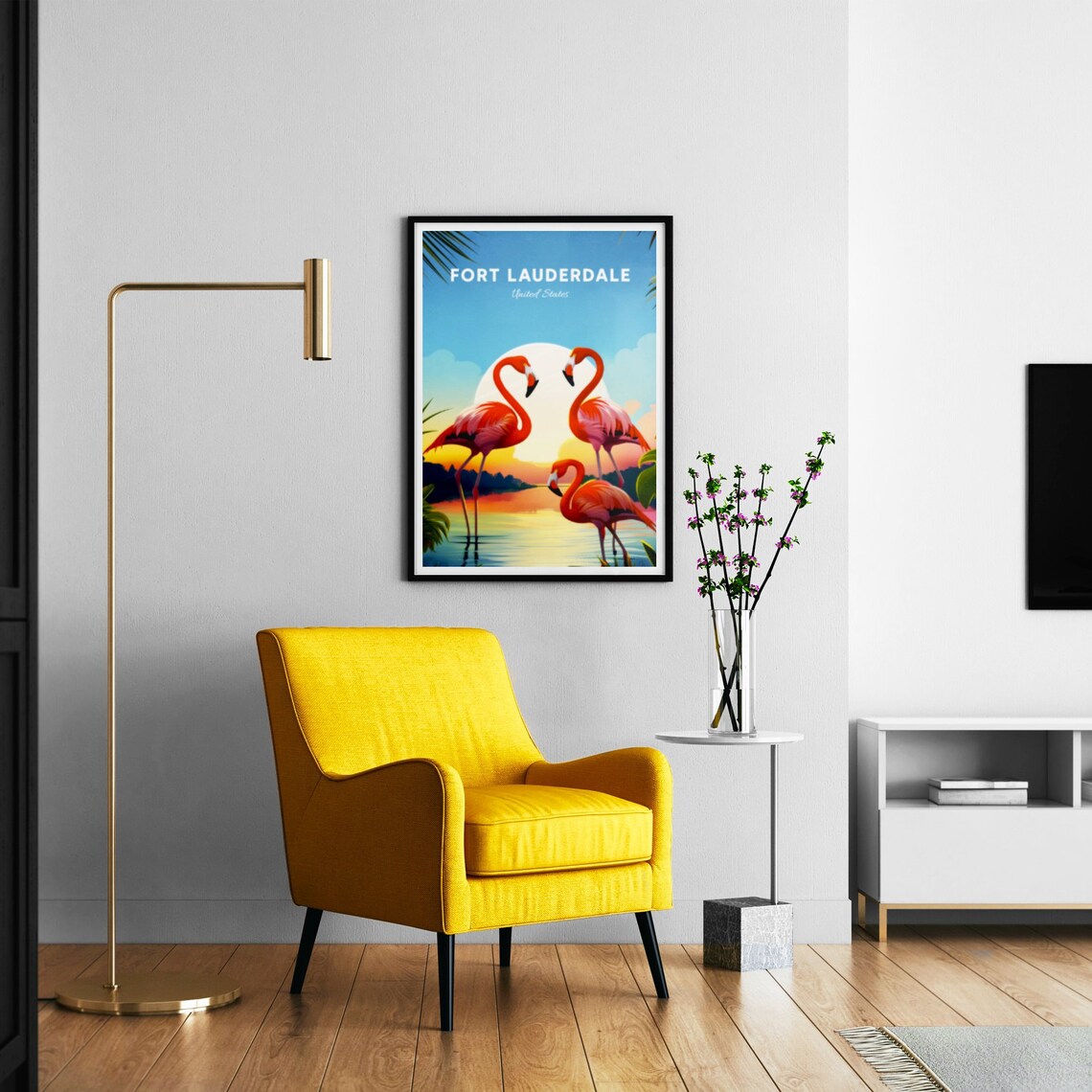 Fort Lauderdale Florida Flamingos Sunset Tropical Lagoon Travel Poster - Image 3