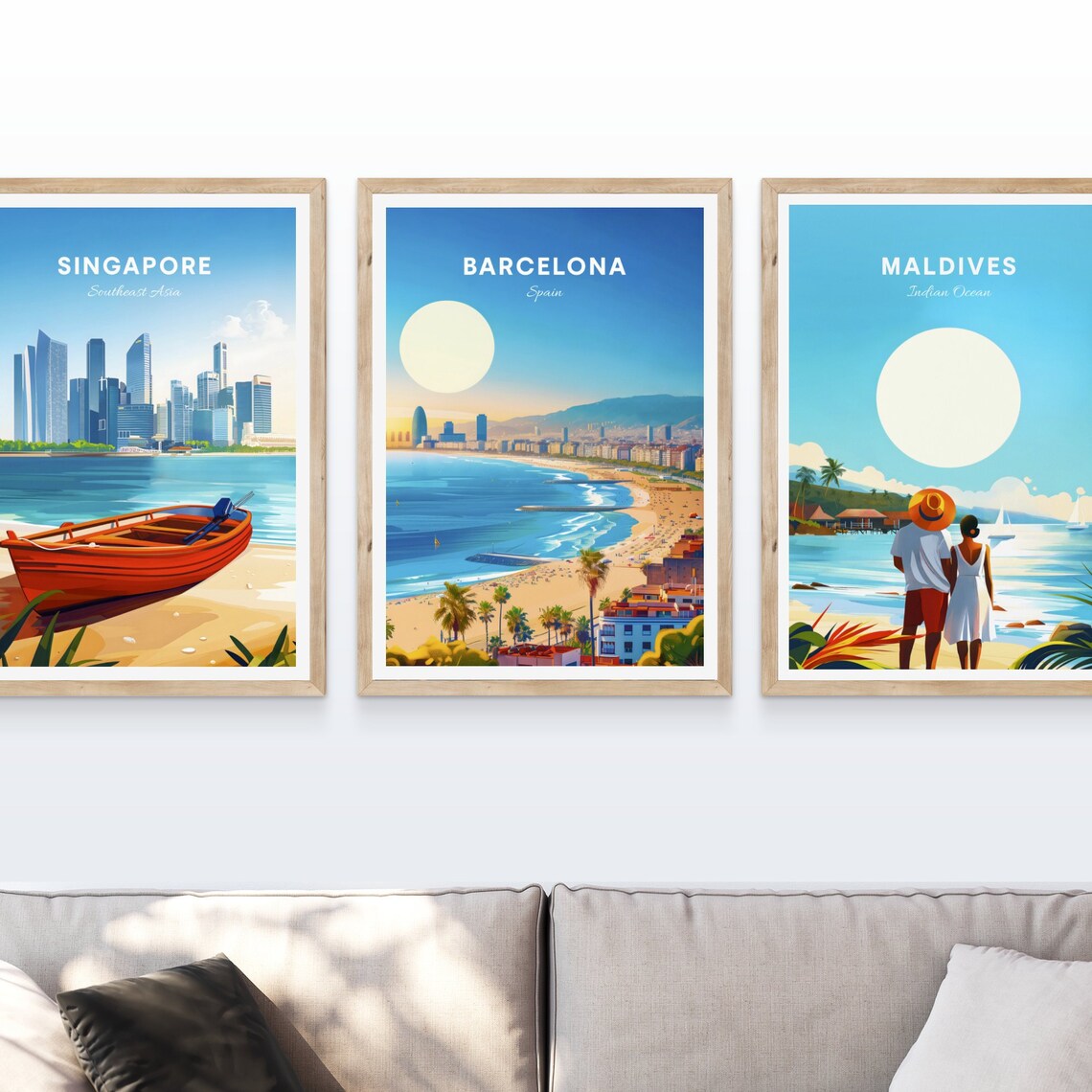 Barcelona Spain Sunrise Beach Panorama Skyline Travel Poster - Image 4