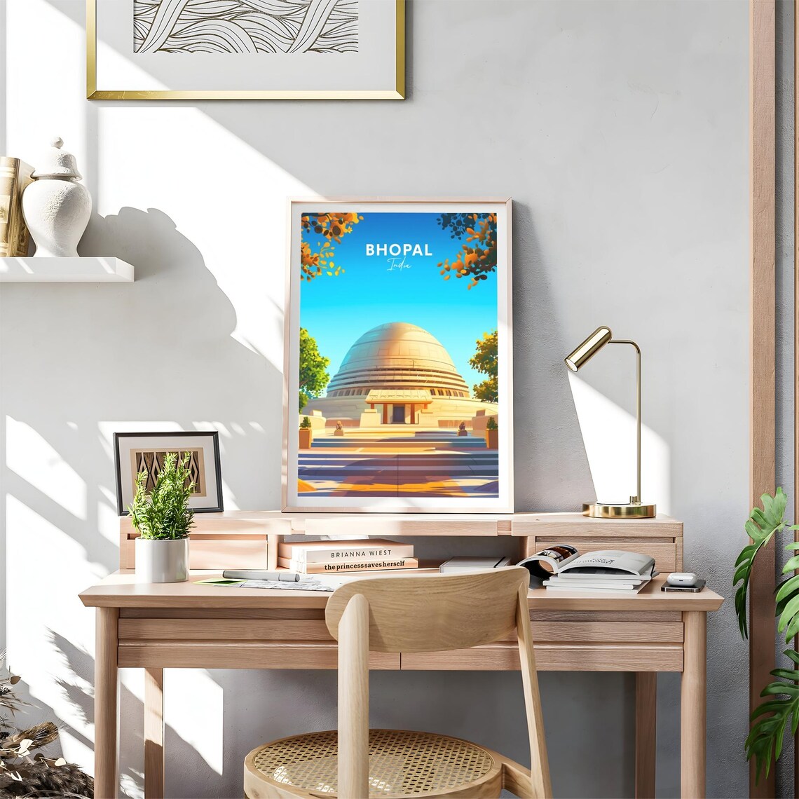 Bhopal Modern Domed Building Steps Garden India Travel Poster - Image 4