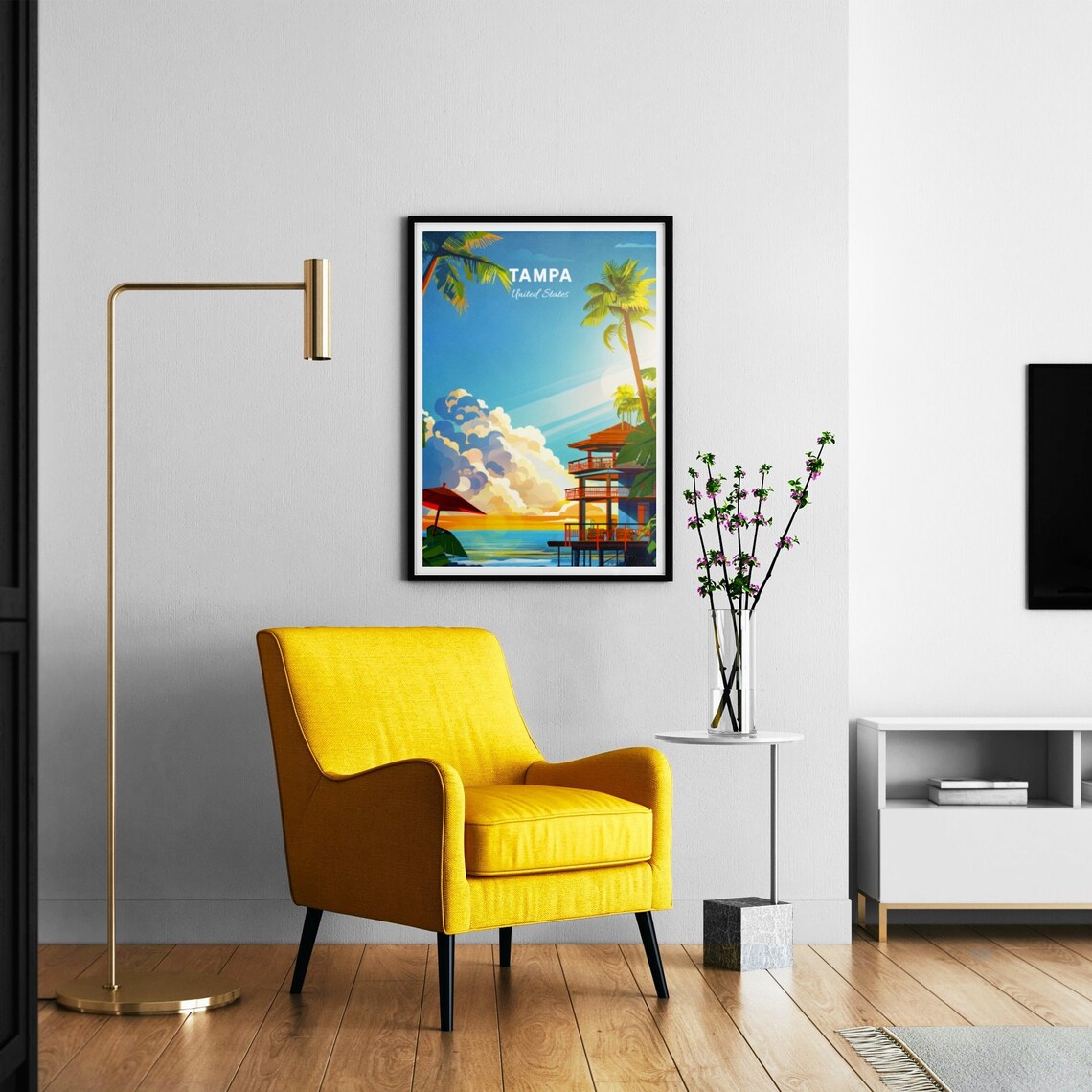 Tampa Florida Beach House Tropical Sunset Palm Trees Travel Poster - Image 3