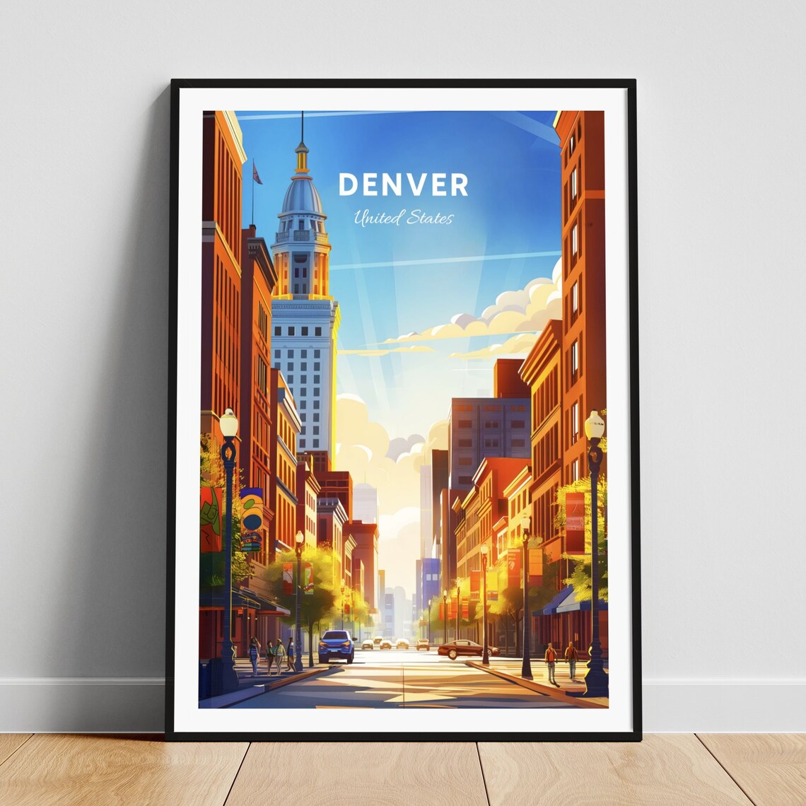 Denver Colorado Sunny Historic Street With Domed Tower Travel Poster