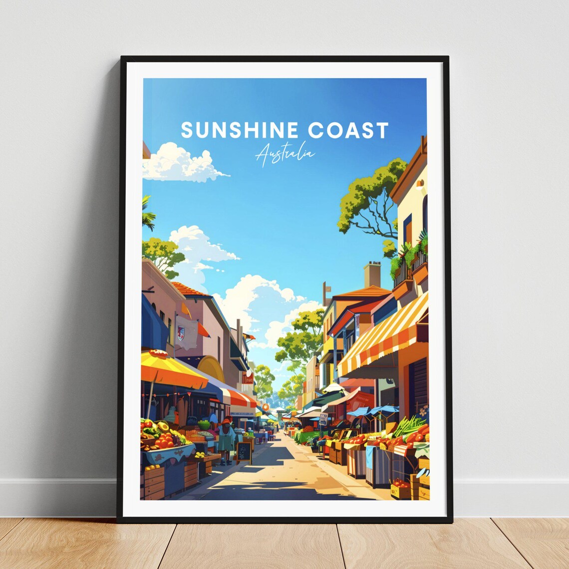 Sunshine Coast Australia Vibrant Outdoor Market Street Scene Poster