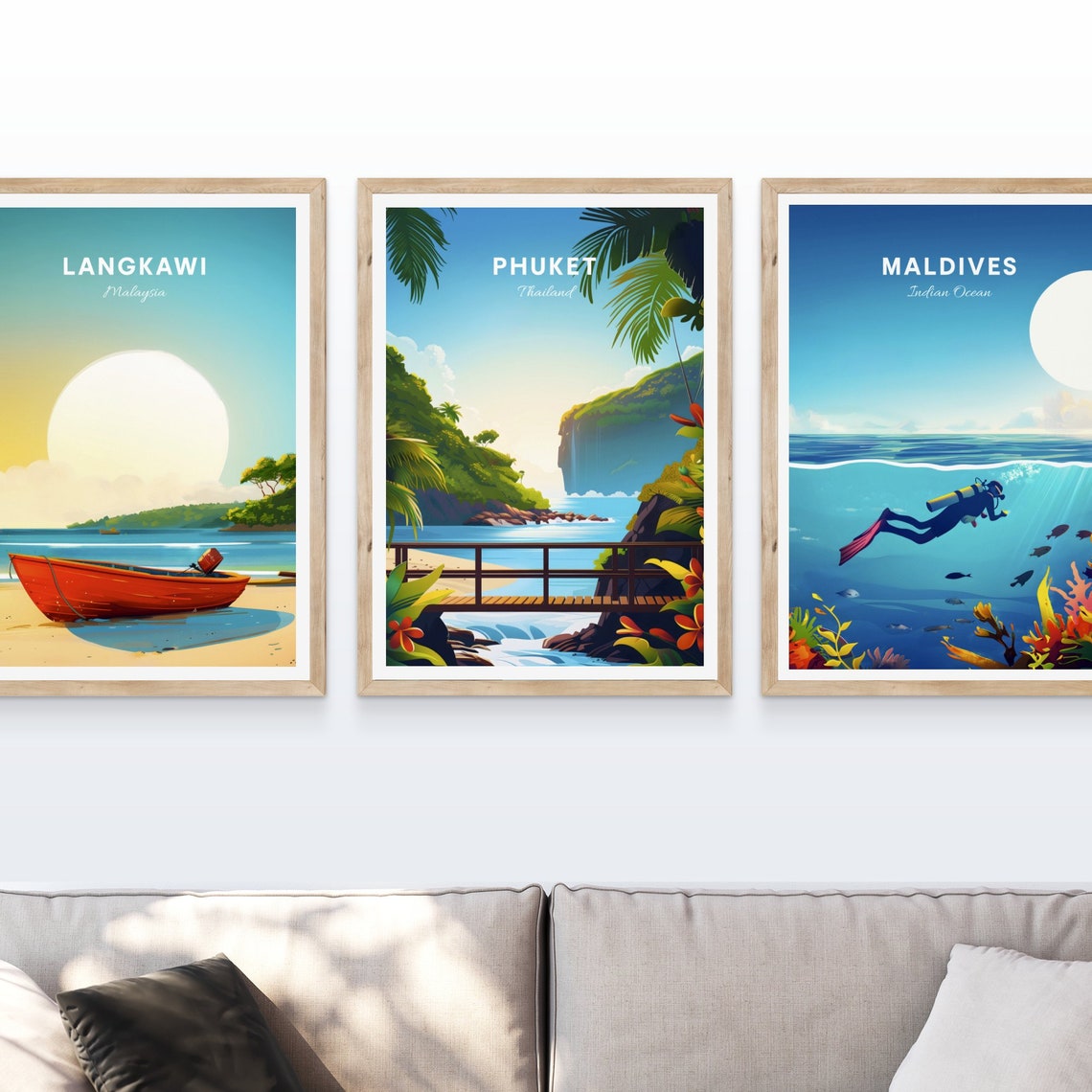 Phuket Thailand Sunny Tropical Cove Wooden Footbridge Palms Poster - Image 4