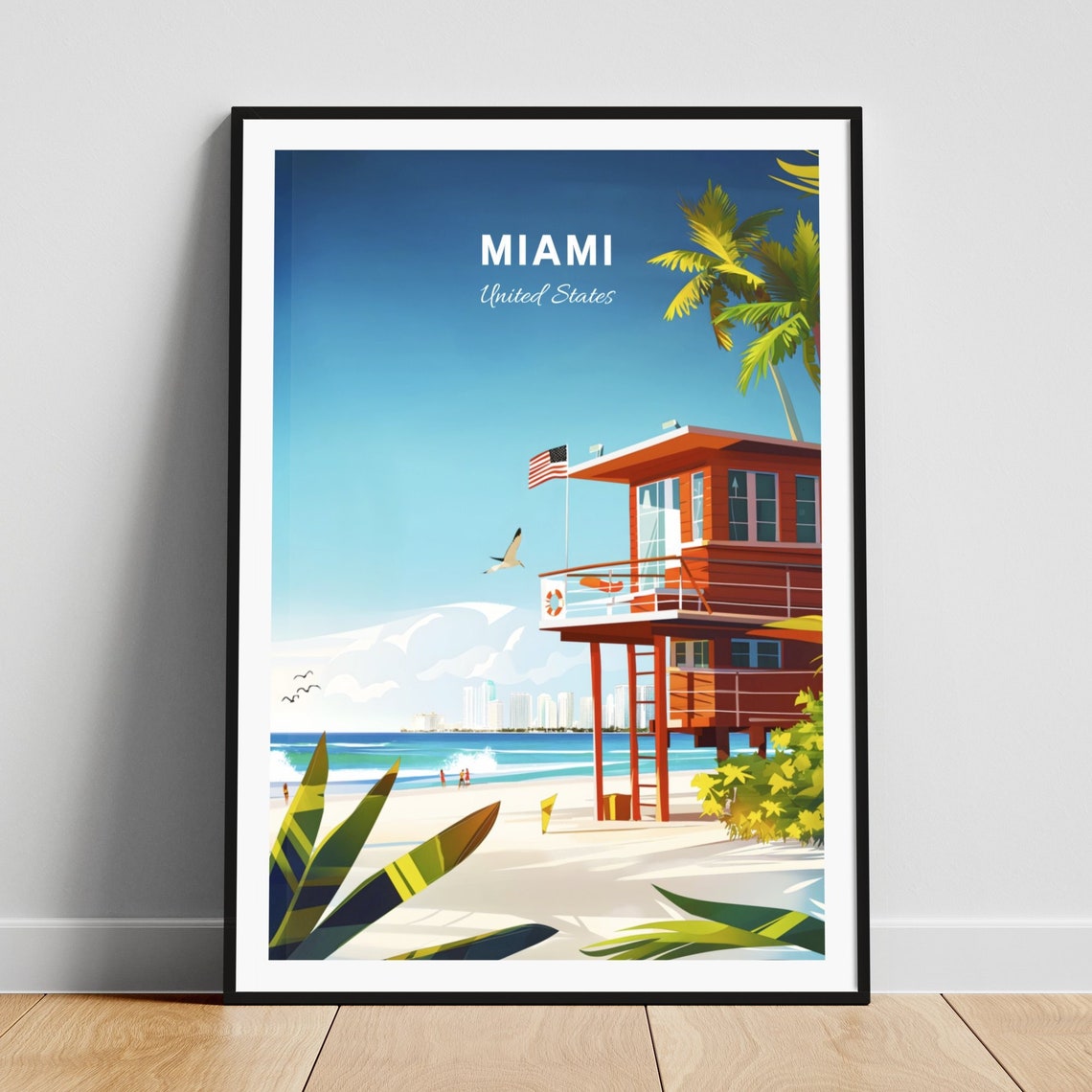 Miami Sunny Art Deco Street Colorful Skyline Boulevard Poster