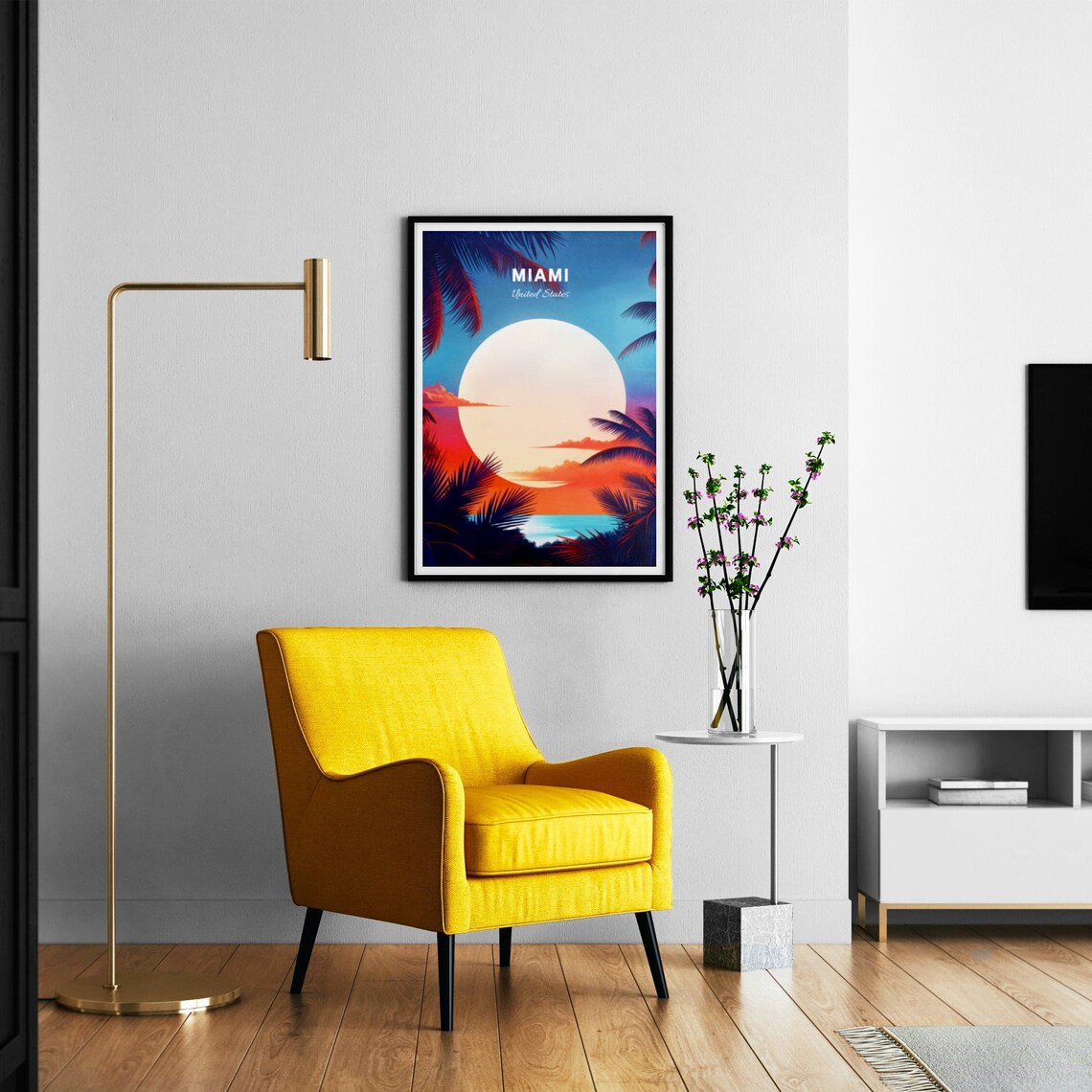 Miami Florida Tropical Palm Sunset Over Ocean Travel Poster Art - Image 3