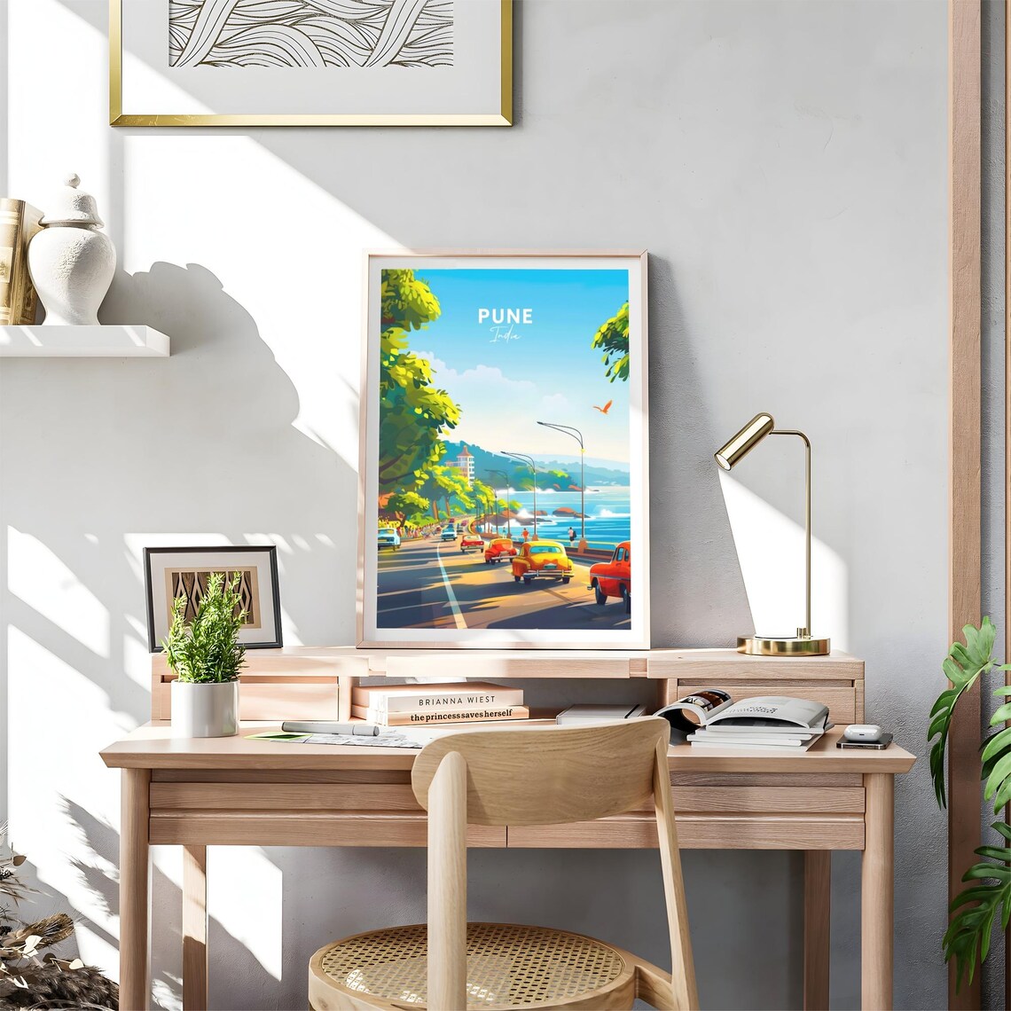Pune Coastal Drive Vintage Cars Ocean View India Travel Poster - Image 4