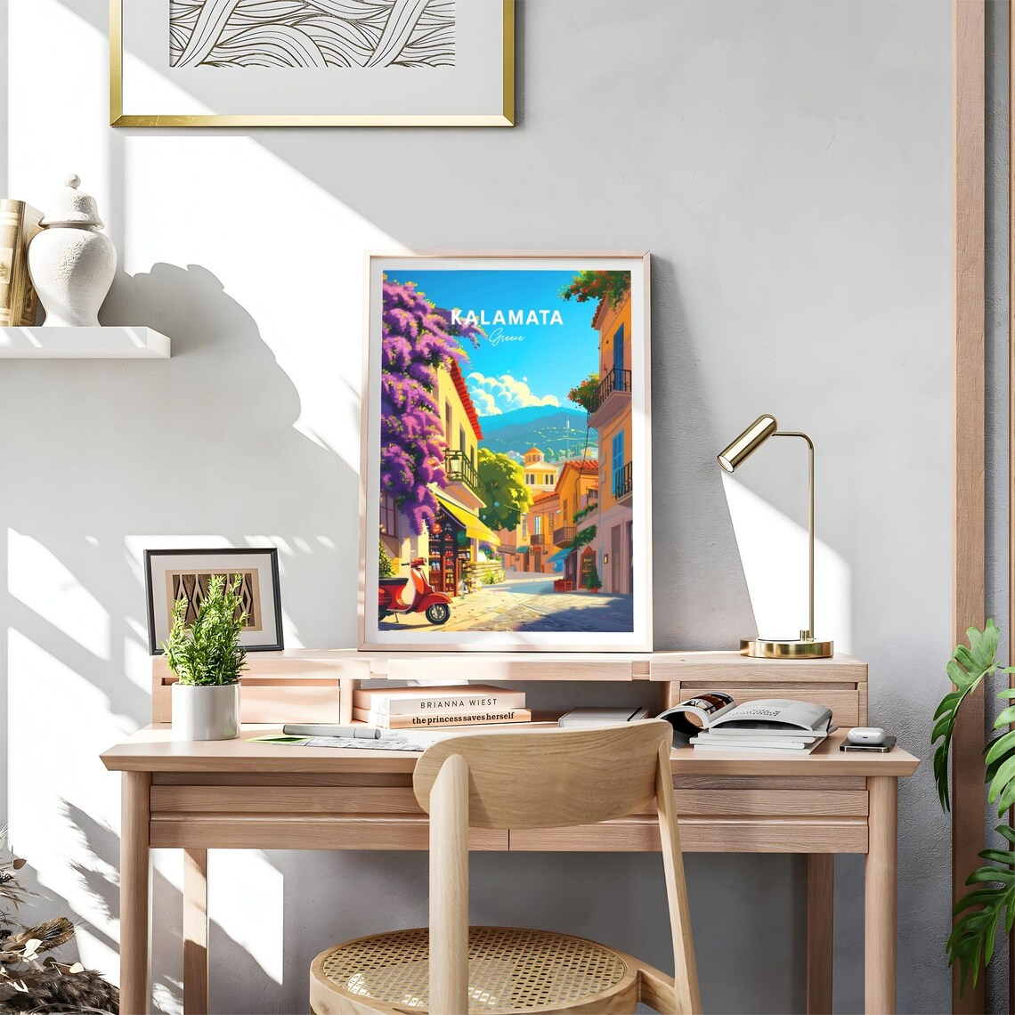 Kalamata Greece Old Town Street Red Vespa Bougainvillea Poster - Image 4