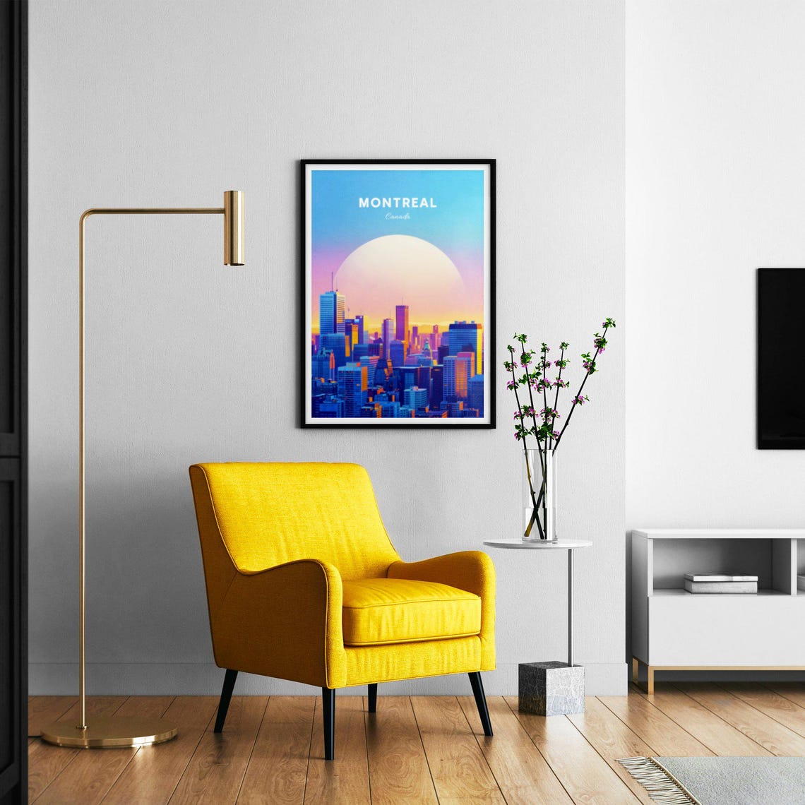 Montreal Canada City Skyline at Sunset with Giant Sun Poster - Image 2