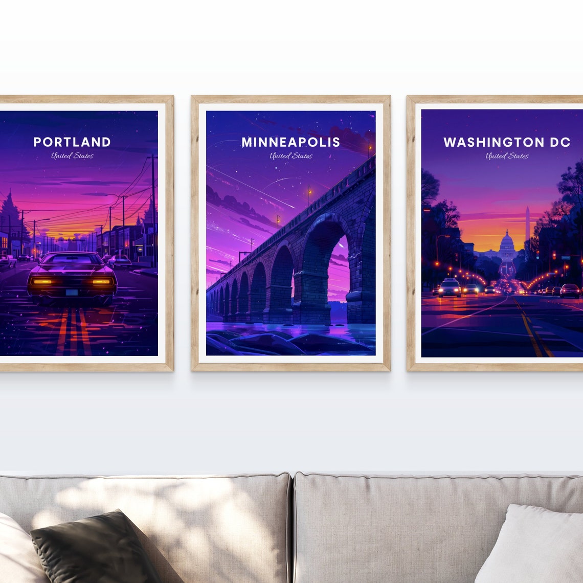 Minneapolis Minnesota Stone Arch Bridge Night Skyline Travel Poster - Image 4
