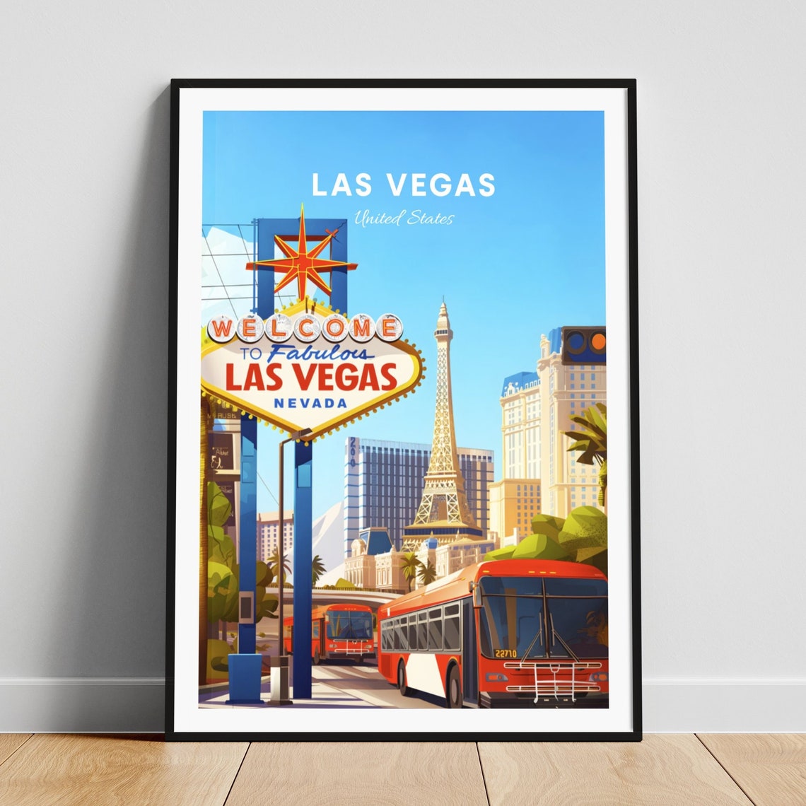 Las Vegas Nevada Welcome Sign with the Eiffel Tower View Poster