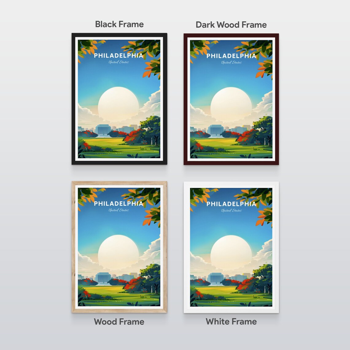 Philadelphia Pennsylvania Park Skyline Sunny Day Travel Poster - Image 2