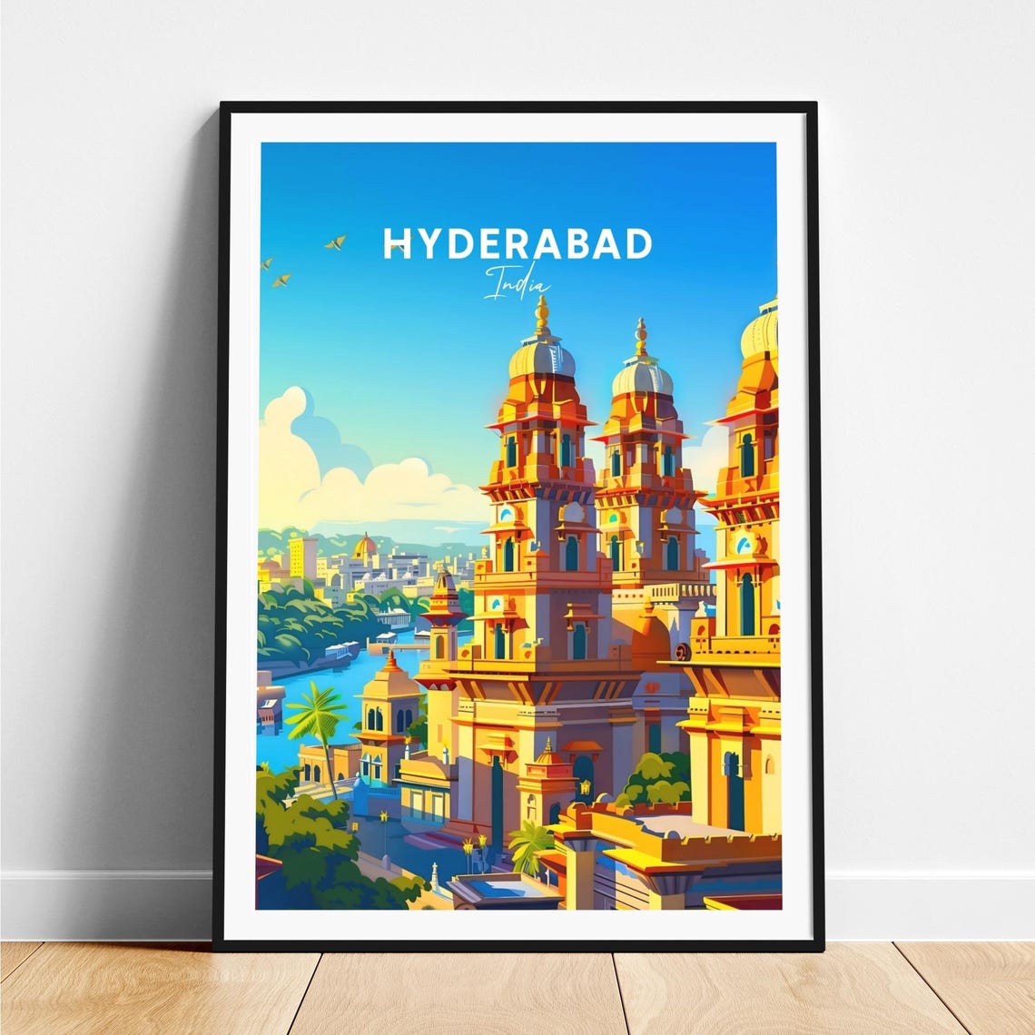 Hyderabad India Grand Domed Palace Towers Lakeside View Travel Poster