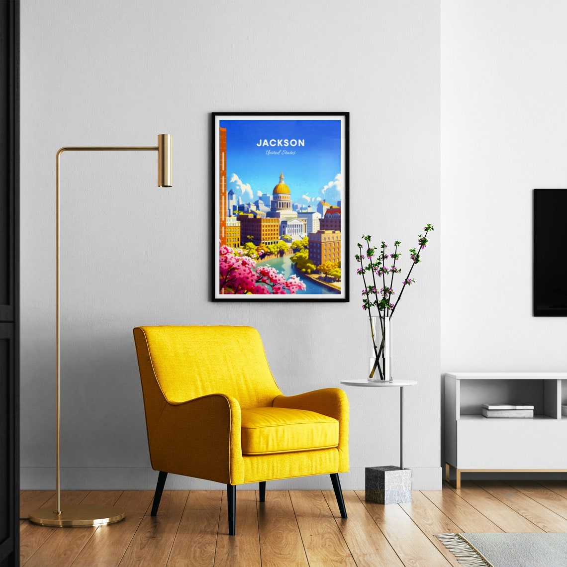 Jackson Golden Dome Capitol Building and Spring Blossoms Travel Poster - Image 2