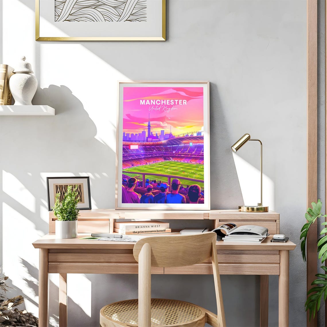 Manchester Football Stadium Sunset Crowd Pink Sky Travel Poster - Image 4