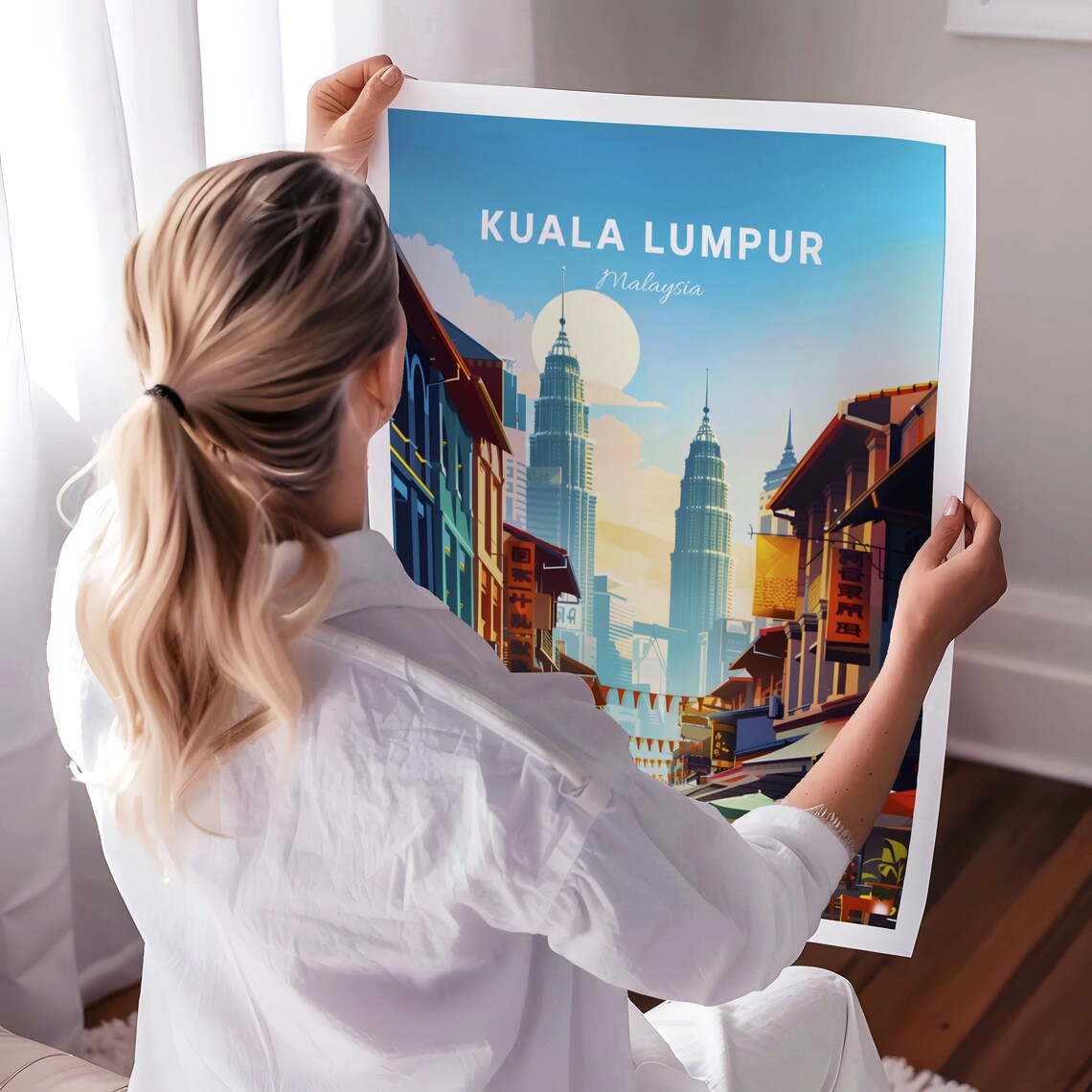 Kuala Lumpur Malaysia Chinatown Street Twin Towers Travel Poster - Image 3