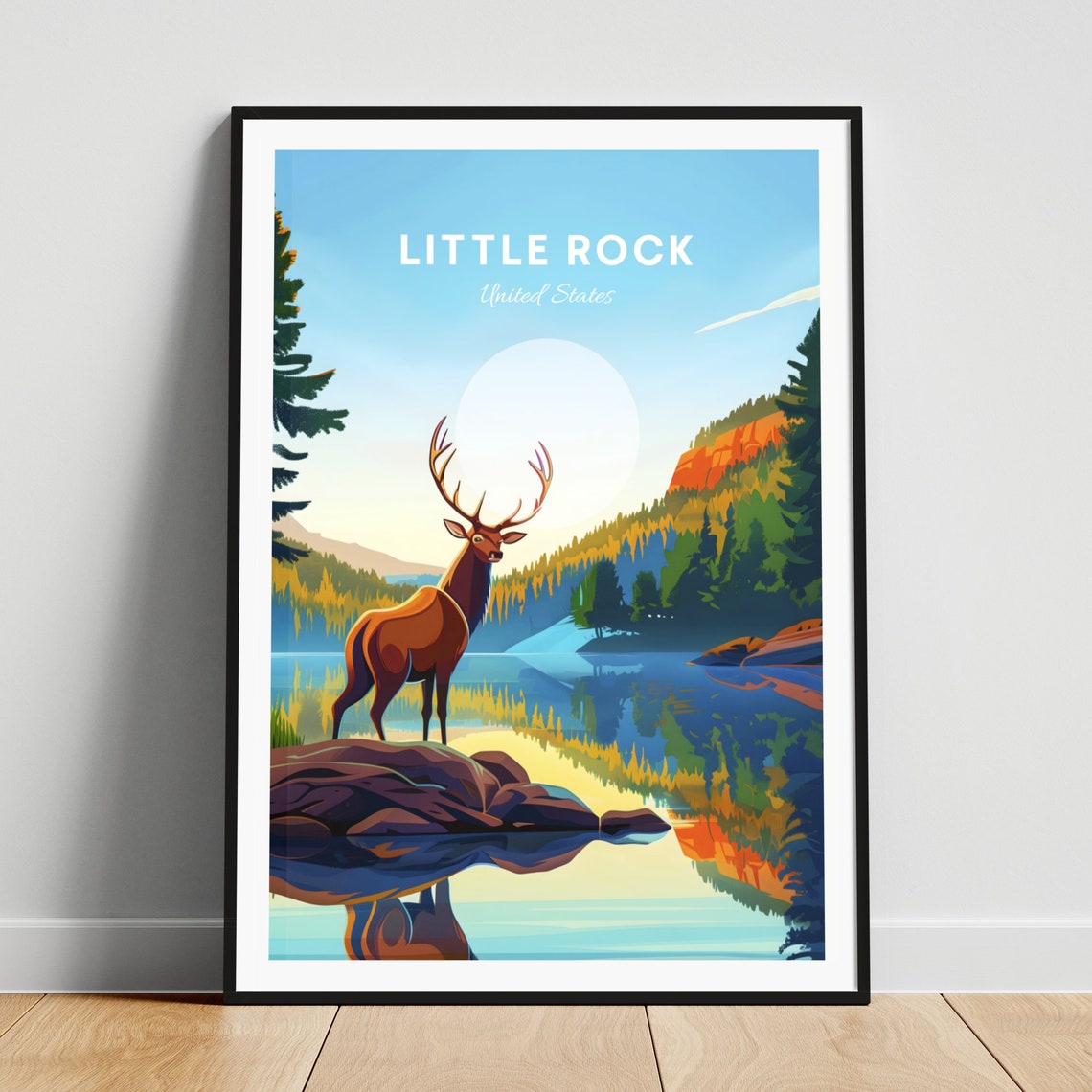 Little Rock Elk Standing by a Mountain Lake at Sunrise Poster