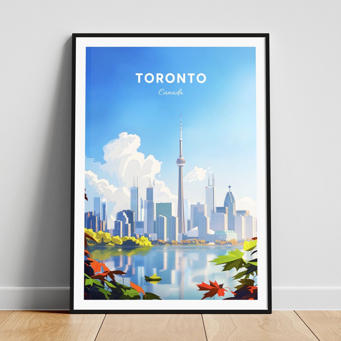 Toronto Canada Maple Lake CN Tower Skyline City Travel Poster