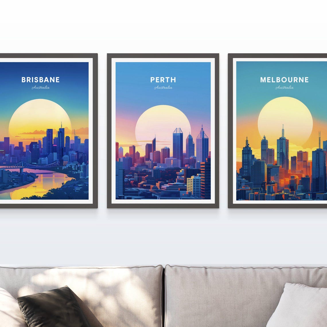 Perth Australia City Skyline at Sunrise with Giant Sun Poster - Image 3