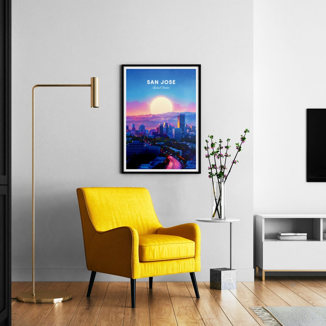 San Jose Sunset Skyline Mountains Glowing Golden Travel Poster - Image 3
