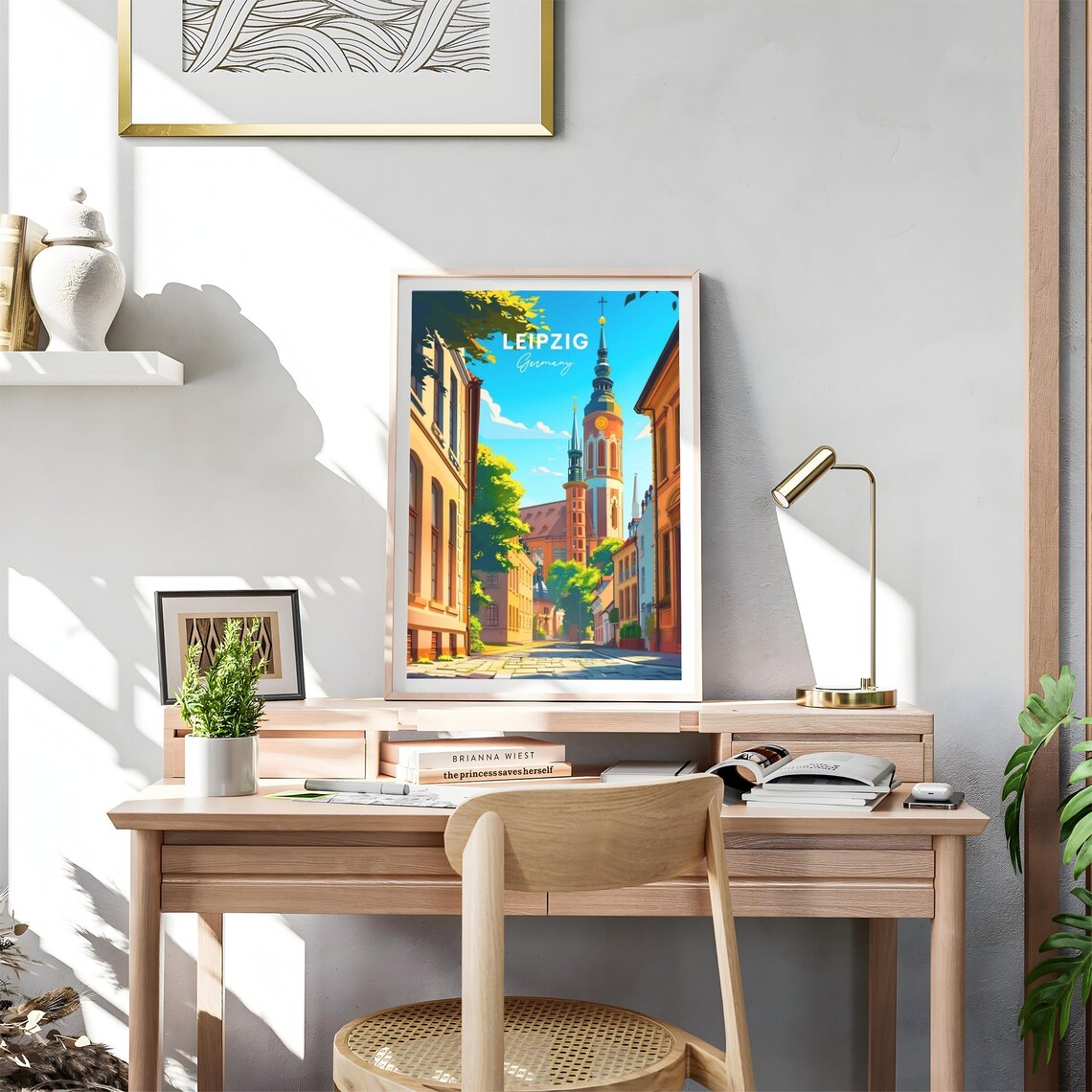 Leipzig Sunny Church Tower Old Town Street Germany Travel Poster - Image 4