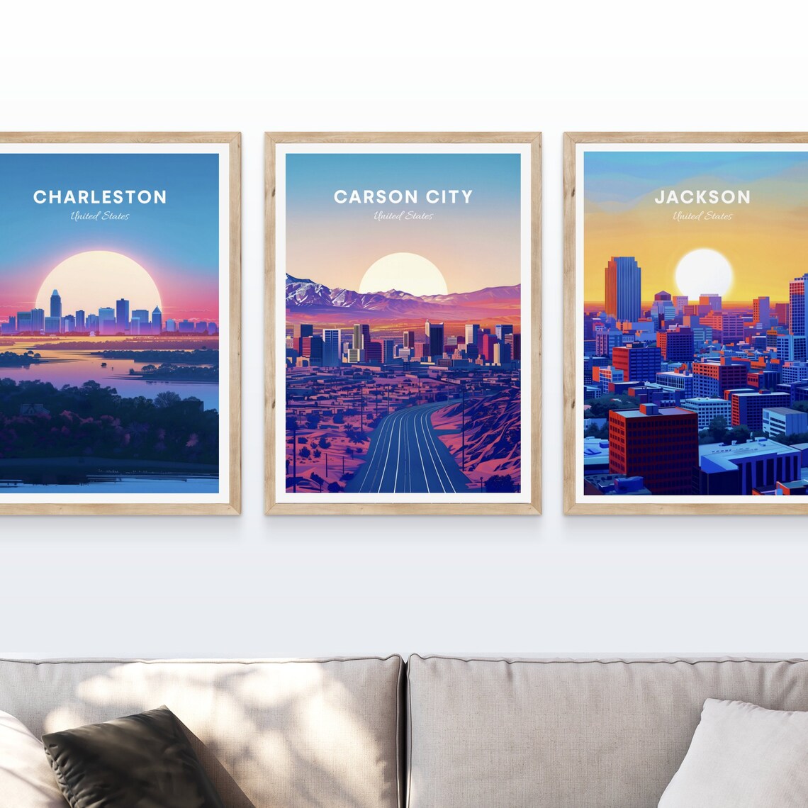 Carson City Sunset Desert Highway and Neon Skyline Travel Poster - Image 3
