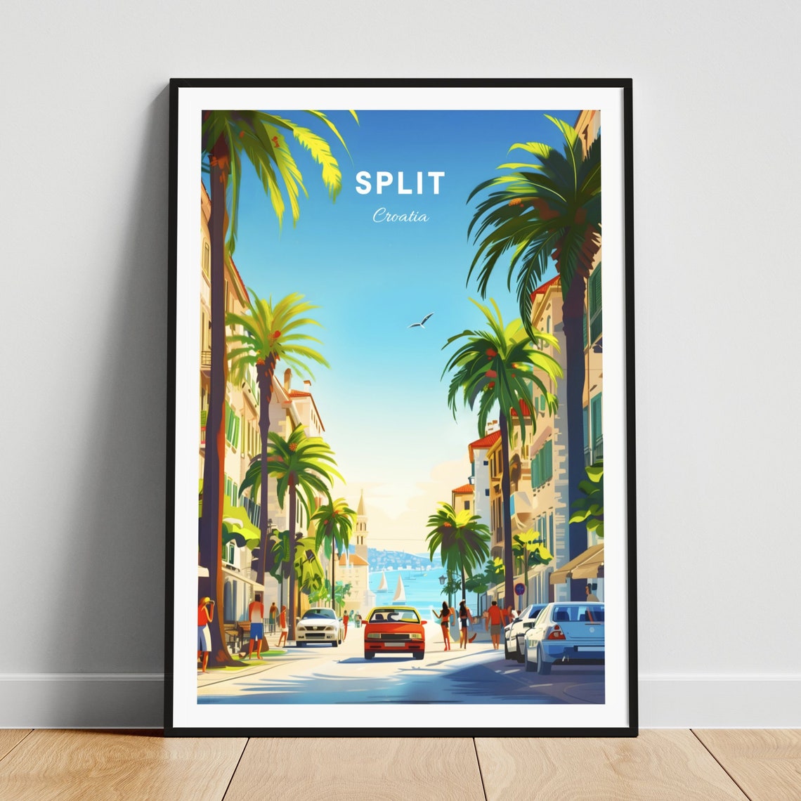 Split Croatia Palm Lined Street Leading Down to the Sea Poster