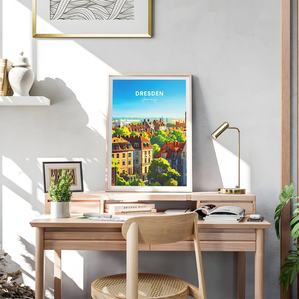 Dresden Germany Rooftop Panorama Green Trees Day View Art Poster - Image 4