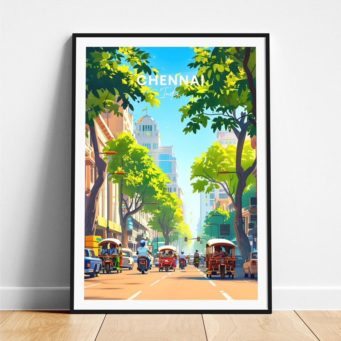 Chennai India Rickshaw Street Green Avenue Travel Poster Art