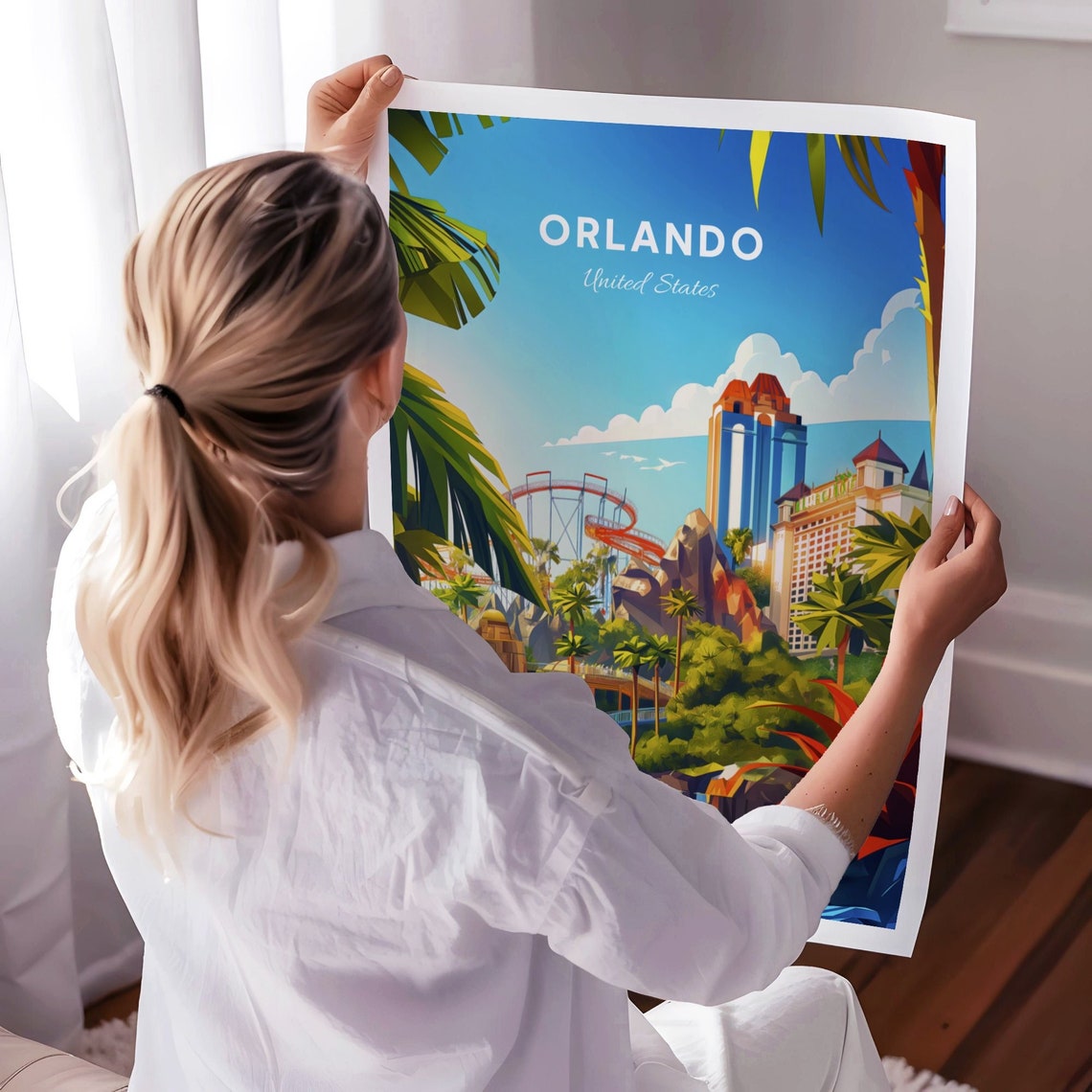 Orlando United States Theme Park Roller Coaster Palms Travel Poster - Image 3