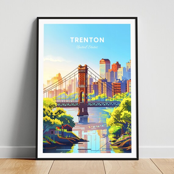 Trenton New Jersey River Bridge Daytime Morning Travel Poster