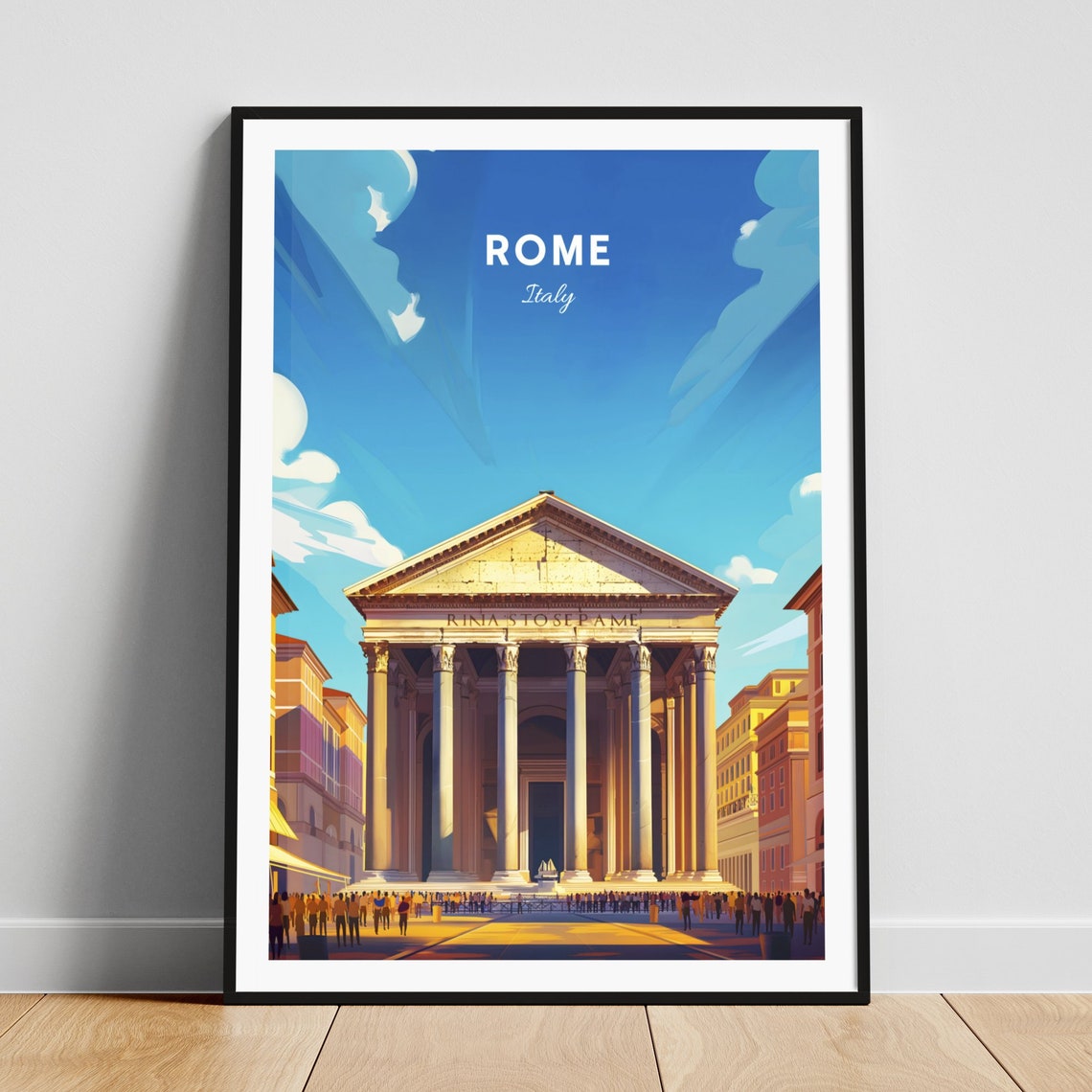 Rome Italy Pantheon Ancient Temple Columns Day View Travel Poster