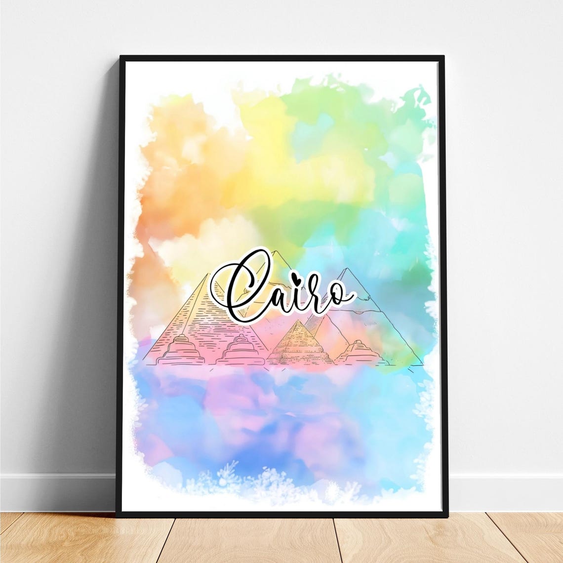Cairo Pyramids Giza Watercolor Pastel Travel Landmark Poster