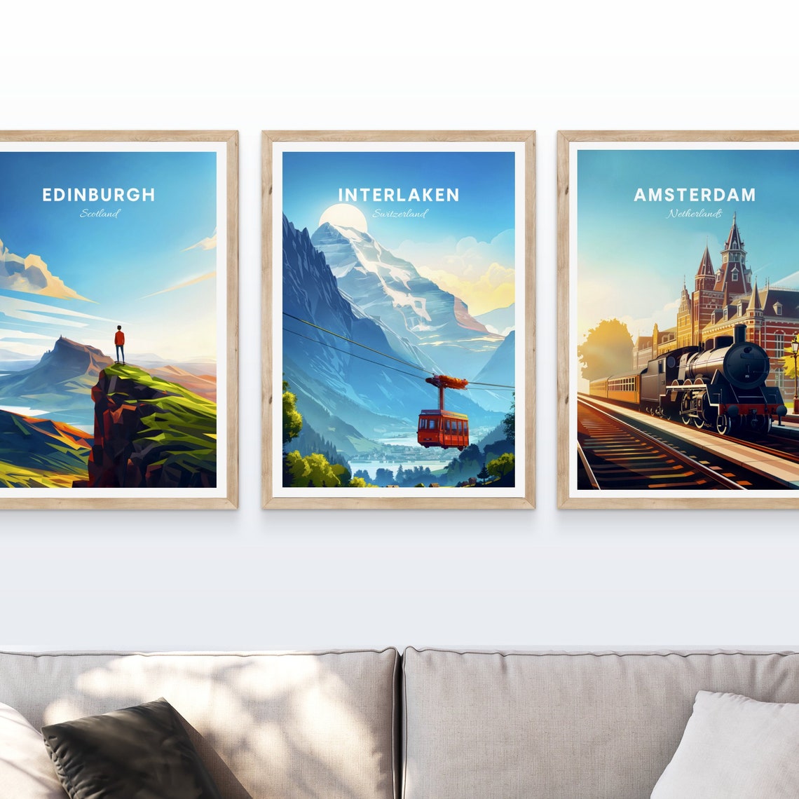 Interlaken Switzerland Cable Car Alpine Valley Peak Retro Poster - Image 4