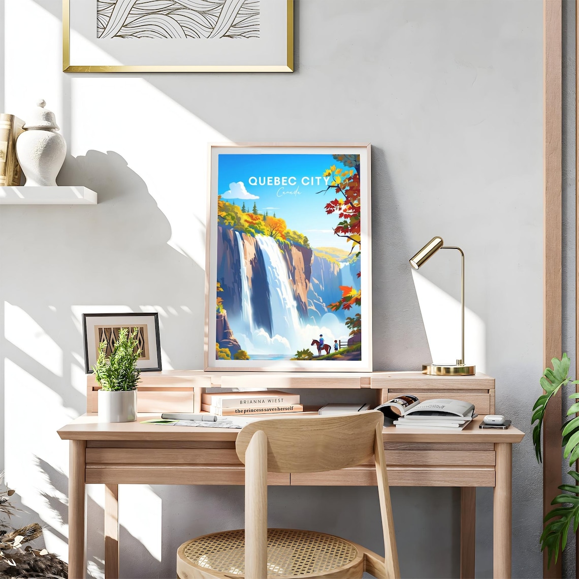 Quebec City Canada Autumn Waterfall Horse Rider Scene Travel Poster - Image 4