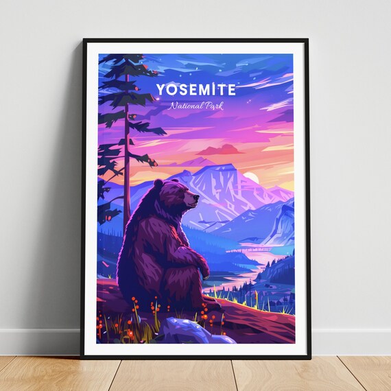 Yosemite National Park Bear Valley Pink Sunset Peaks Travel Poster