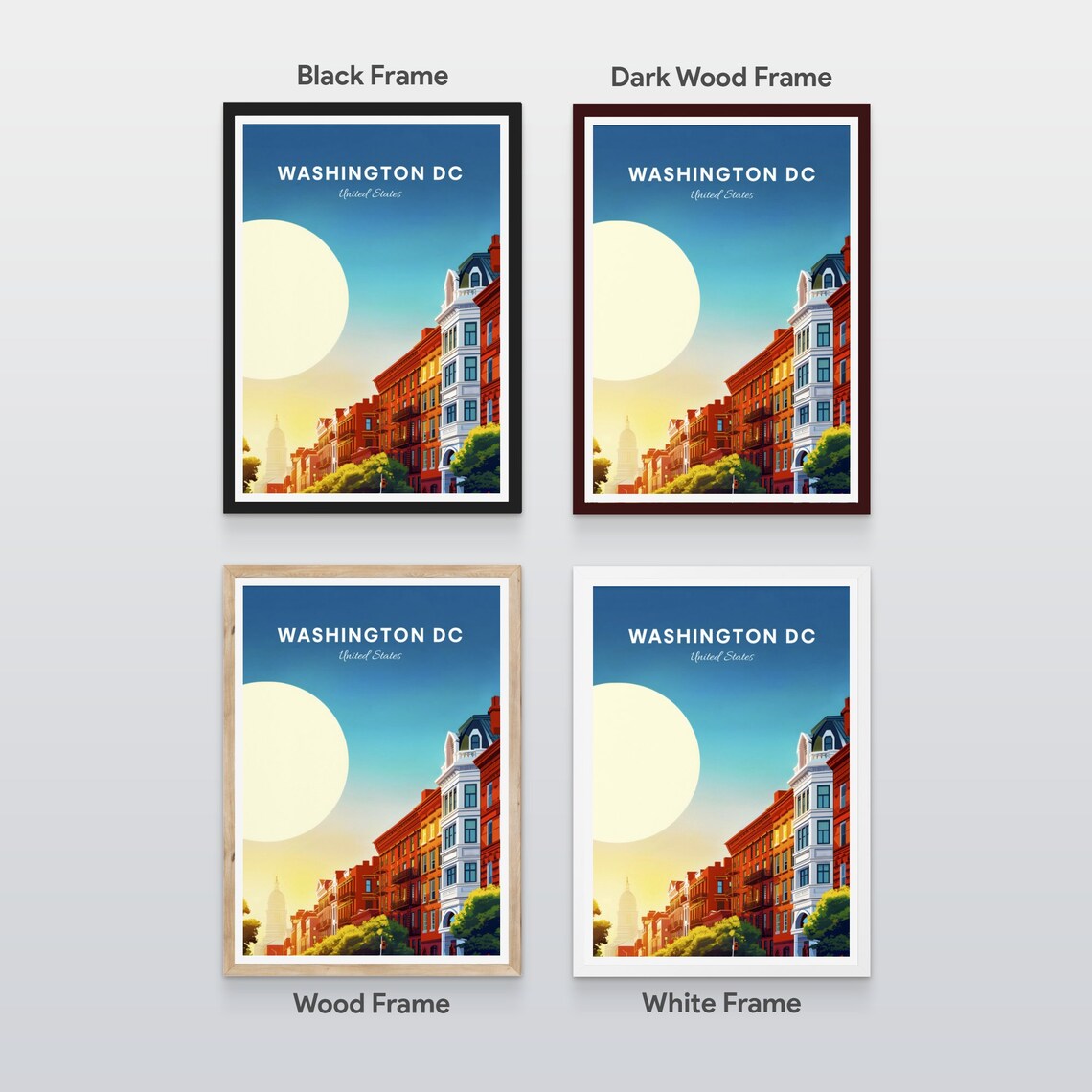 Washington DC Row Houses Street Capitol Sun Travel Art Poster - Image 2