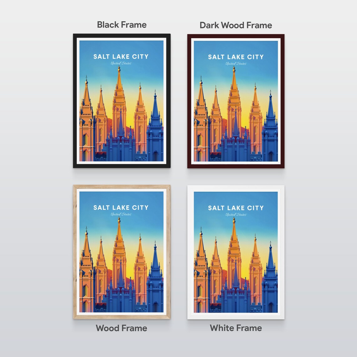 Salt Lake City Temple Golden Sunset Spires Travel Art Poster - Image 2