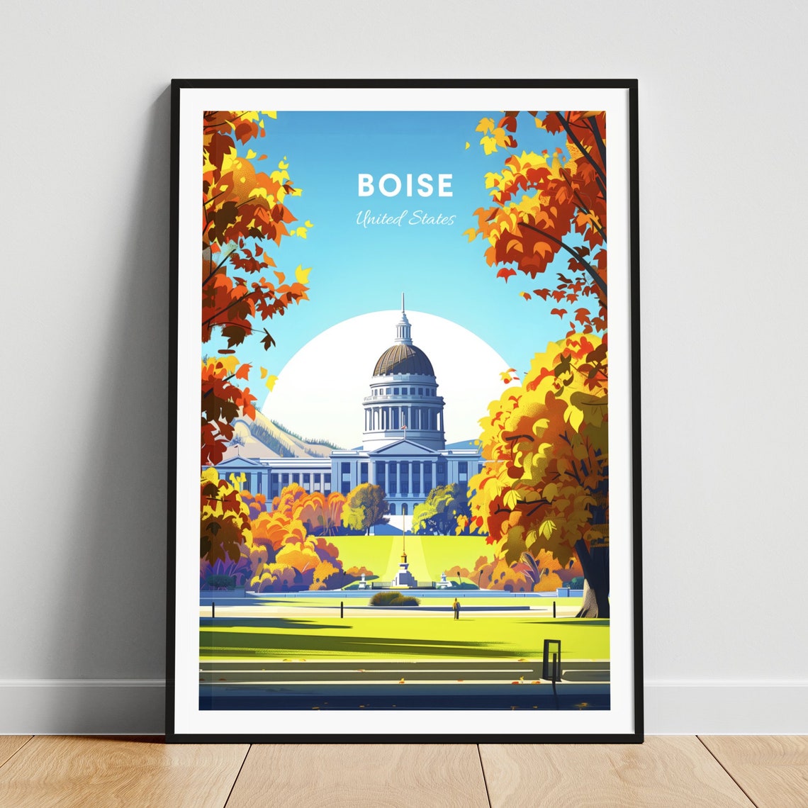 Boise Idaho State Capitol Building Autumn View Travel Poster