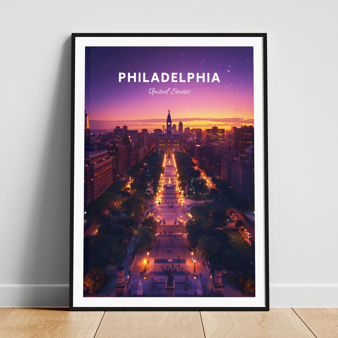 Philadelphia Pennsylvania City Hall Dusk Aerial Travel Poster