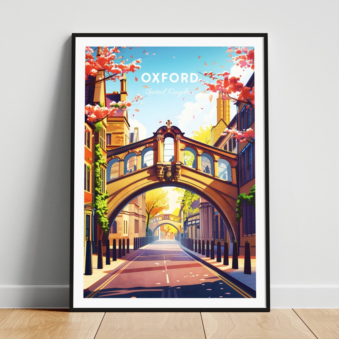 Oxford Travel Print United Kingdom Wall Art Bridge Of Sighs Oxford Poster Oxfordshire Poster Personalized Gift Custom Text