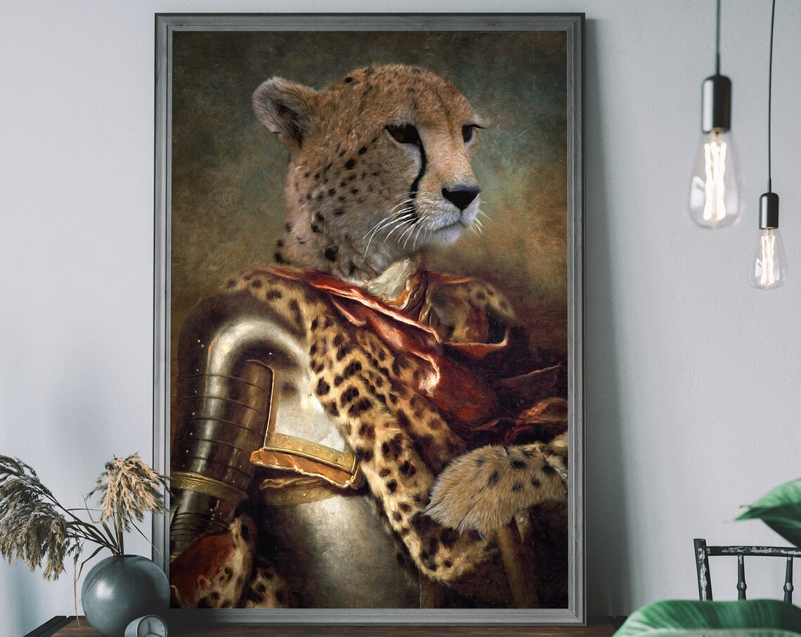 Victorian Cheetah Portrait, Renaissance Animal Art Print
